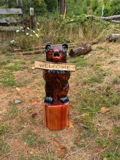 Sign Bear with Reversible Log Sign - 35 inches - Redwood