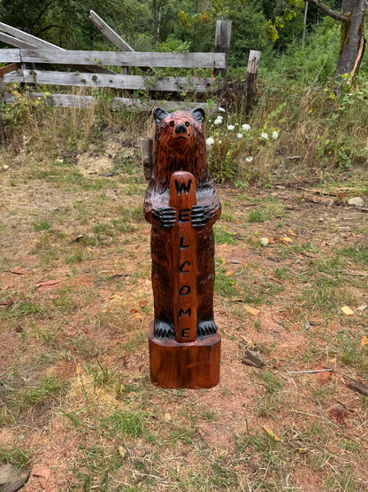 Chainsaw Carved 48" Welcome Bear – Giant Sequoia Redwood