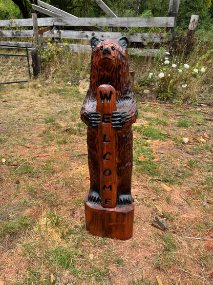 Chainsaw Carved 48" Welcome Bear – Giant Sequoia Redwood