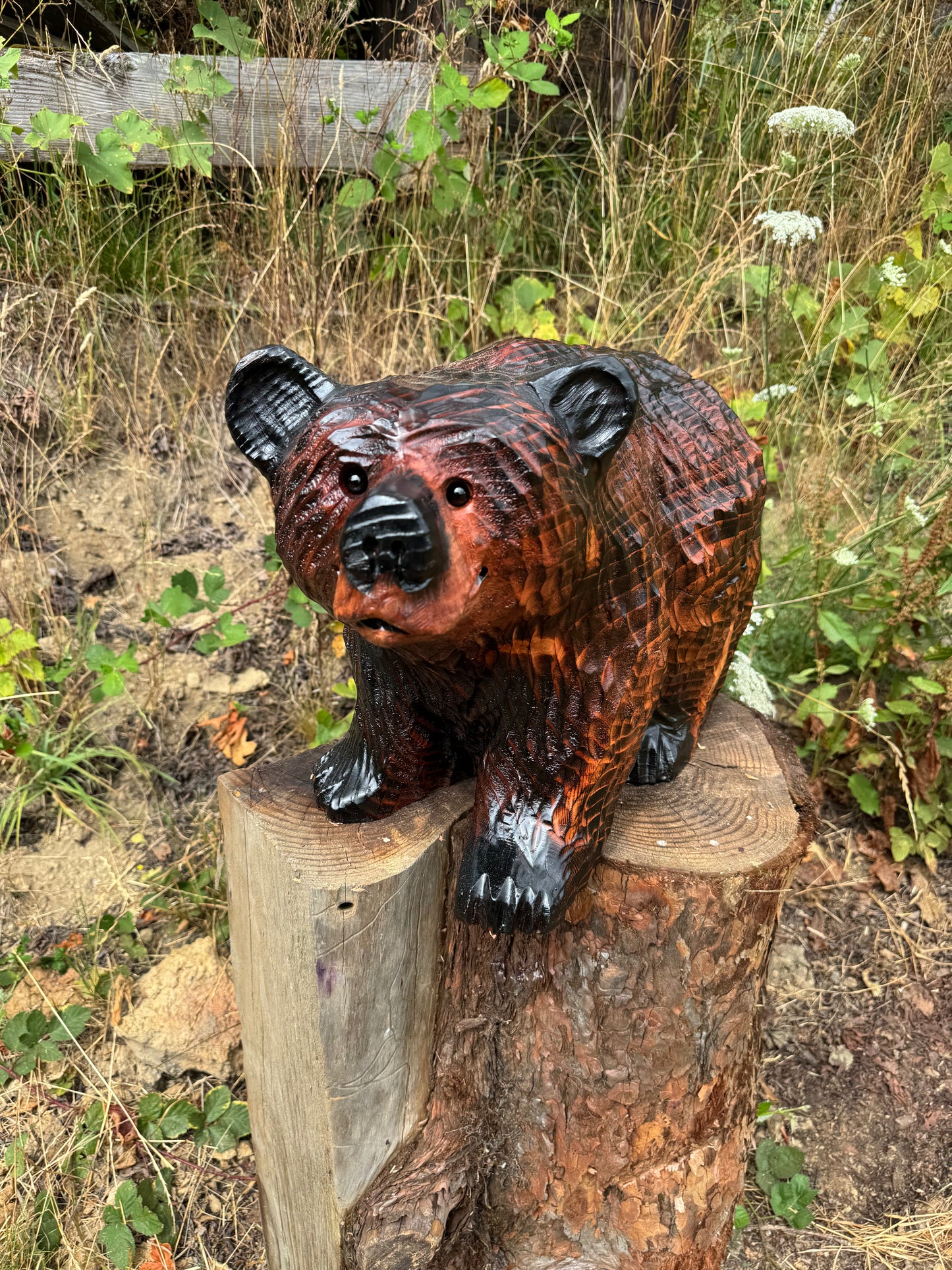Chainsaw Carved Brown Bear on All Fours – 24 Inches