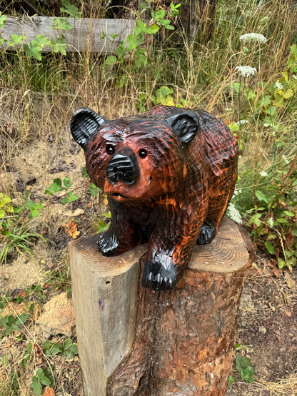 Chainsaw Carved Brown Bear on All Fours – 24 Inches