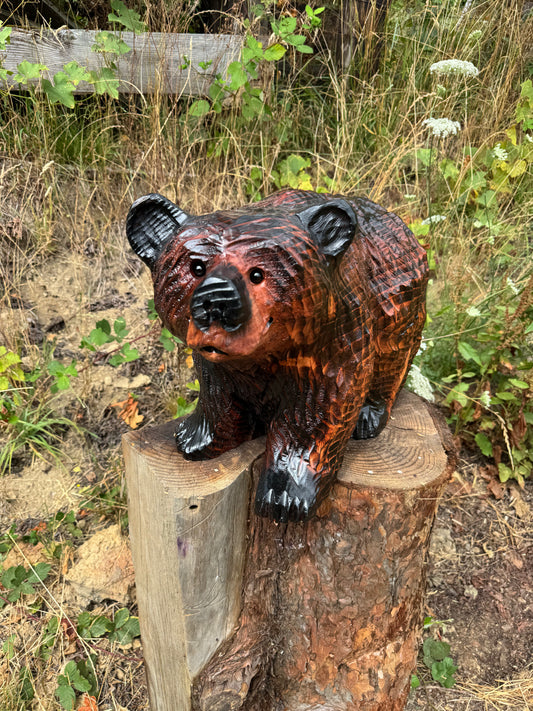 Chainsaw Carved Brown Bear on All Fours – 24 Inches