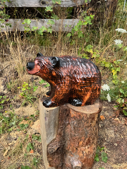 Chainsaw Carved Brown Bear on All Fours – 24 Inches