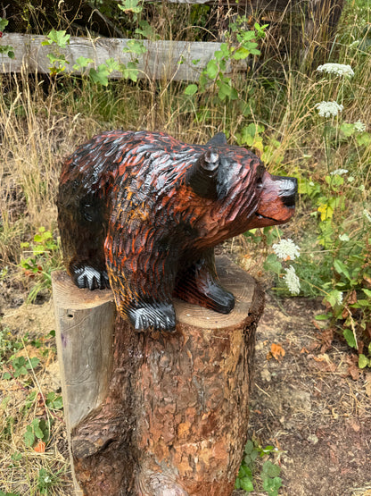 Chainsaw Carved Brown Bear on All Fours – 24 Inches