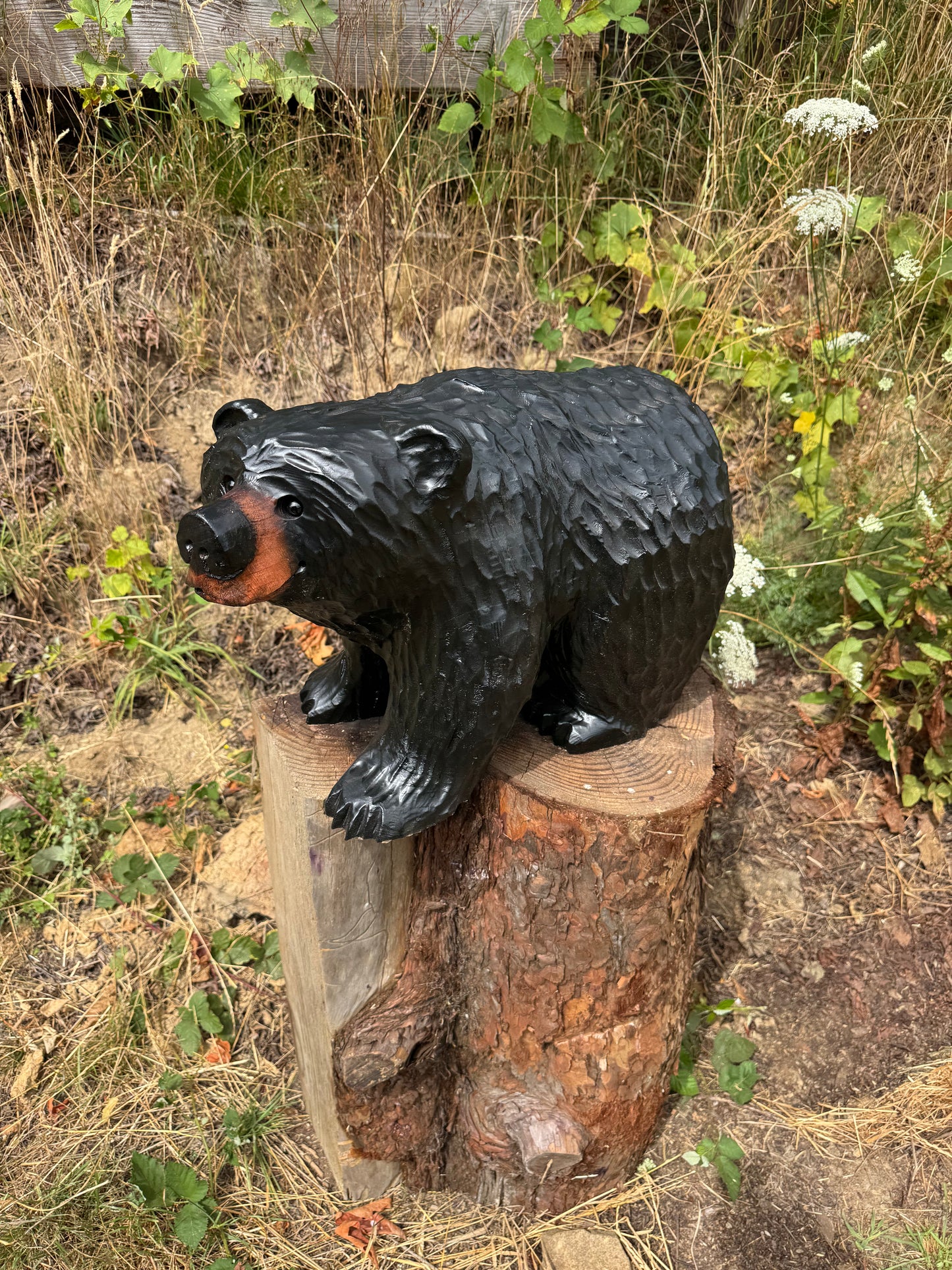 Chainsaw Carved Black Bear on All Fours – 24 Inches