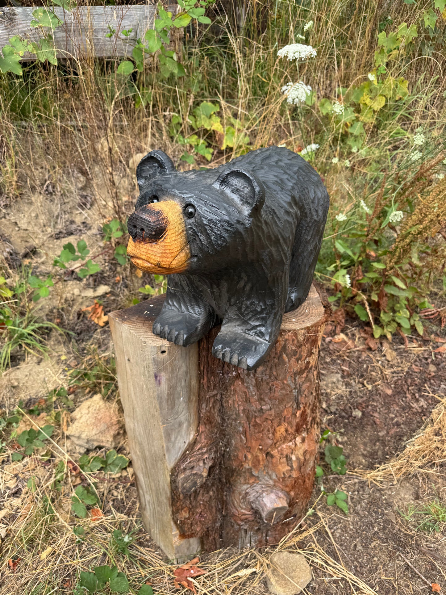 Chainsaw Carved Black Bear on All Fours | 24" Wood Bear