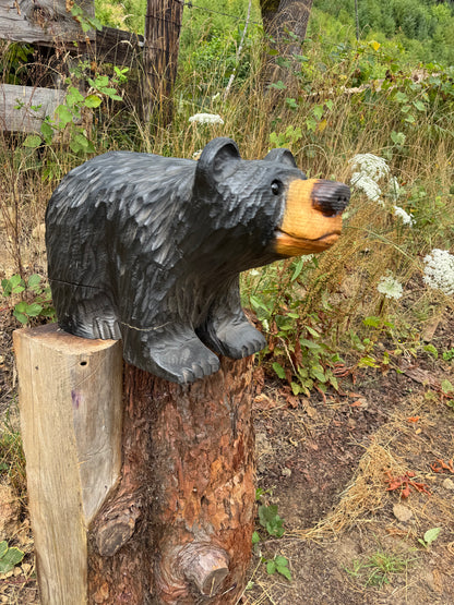 Chainsaw Carved Black Bear on All Fours | 24" Wood Bear