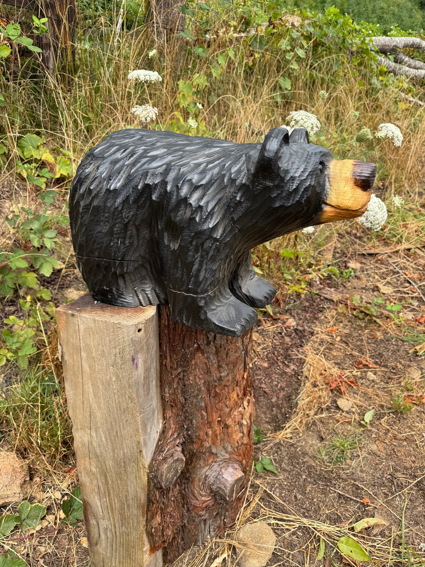 Chainsaw Carved Black Bear on All Fours | 24" Wood Bear