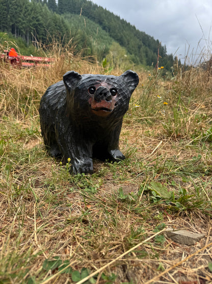 Chainsaw Carved Black Bear on All Fours Looking Right – 15" Giant Sequoia Redwood