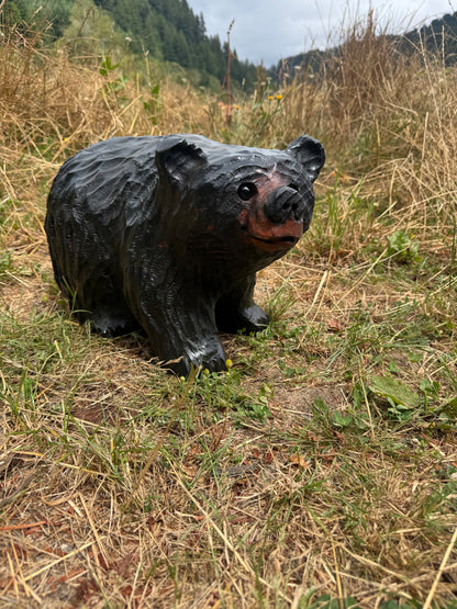 Chainsaw Carved Black Bear on All Fours Looking Right – 15" Giant Sequoia Redwood