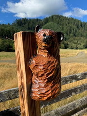 Wood Carved Climbing Bear for Posts, Poles, Trees, and More - 15 Inches, Easy to Mount and Display - Brown