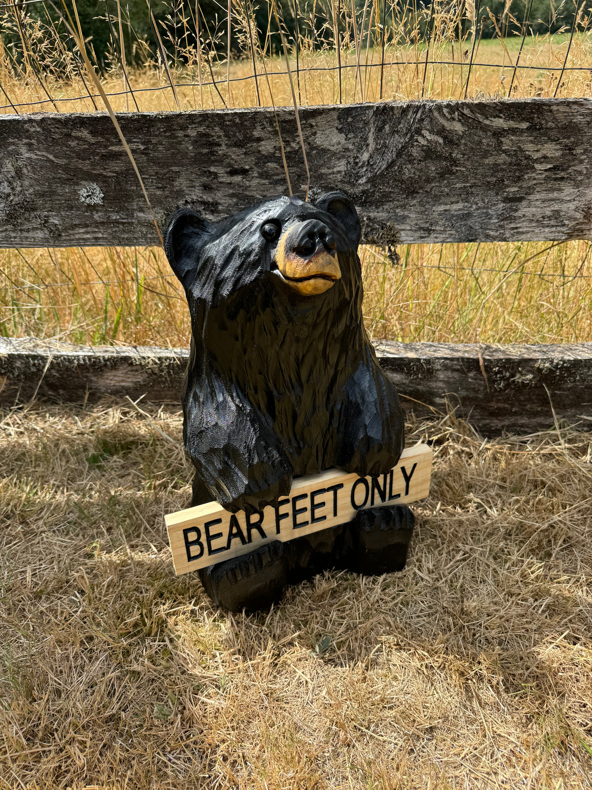 16” Wood Carved Sign Bear Looking Up - Reversible Welcome / Go Away Sign - Multiple Sign Options - Custom Signs