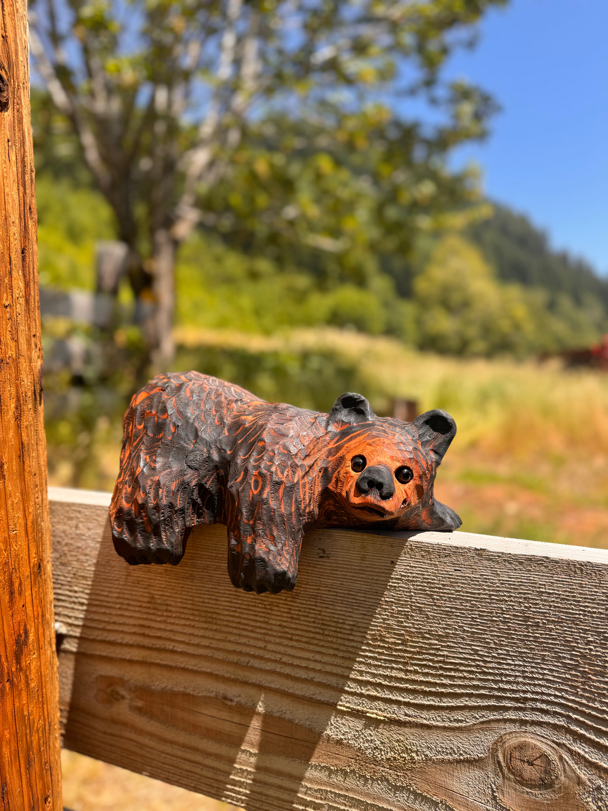 14” Wood-Carved Bear for Railing, Shelf, Mantel