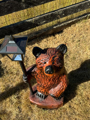 40" Wood Carved Bear with Lantern - Brown