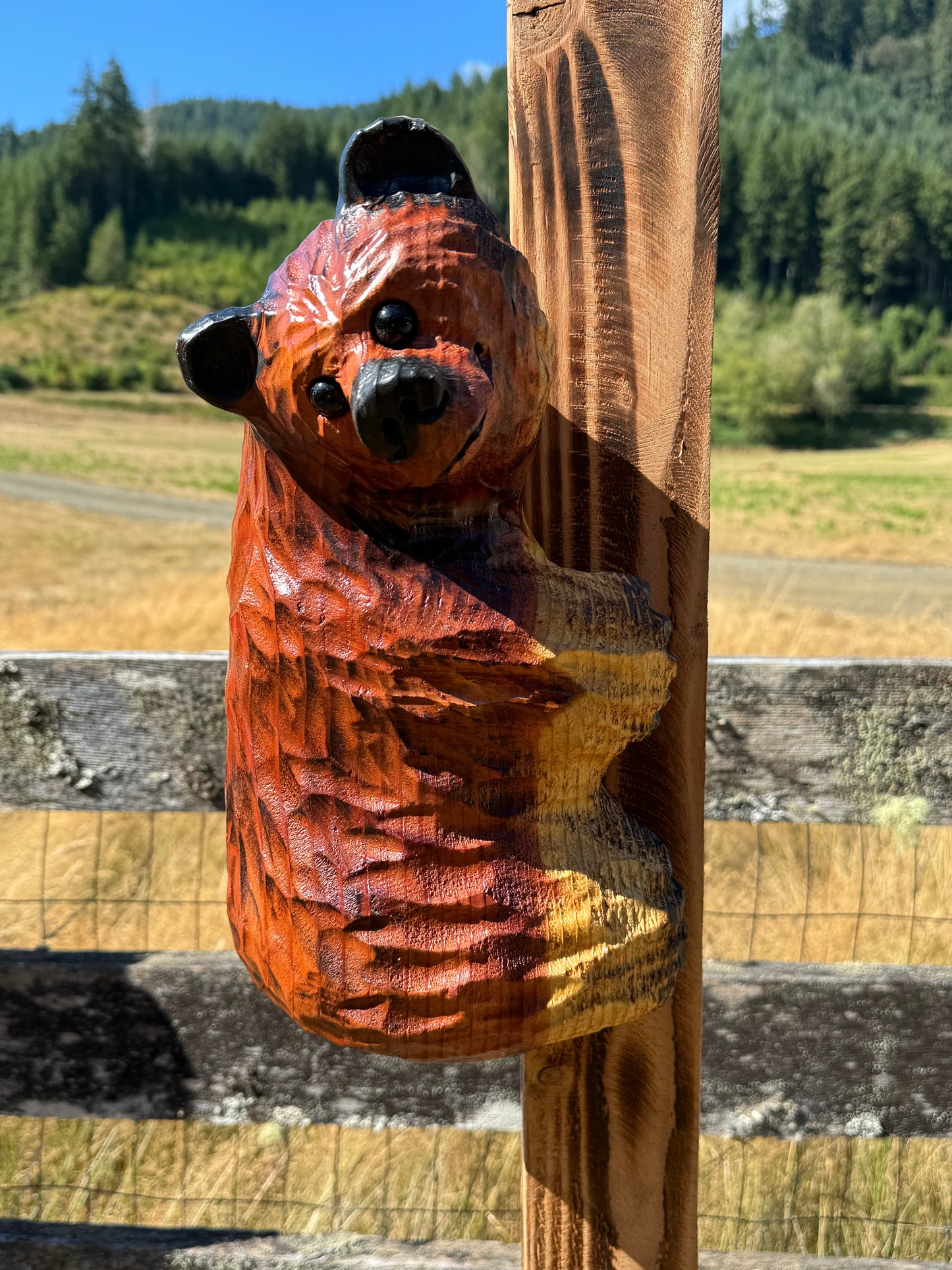 Wood Carved Climbing Bear for Posts, Poles, Trees, and More - 15 Inches, Easy to Mount and Display - Brown