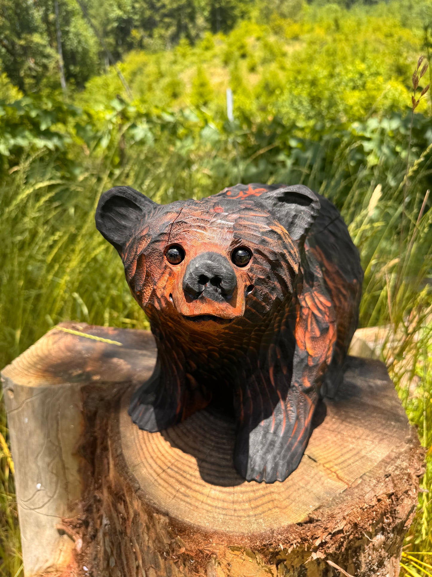 Handcrafted Wood Carved Bear Standing on All Fours - 15 Inches, - Brown