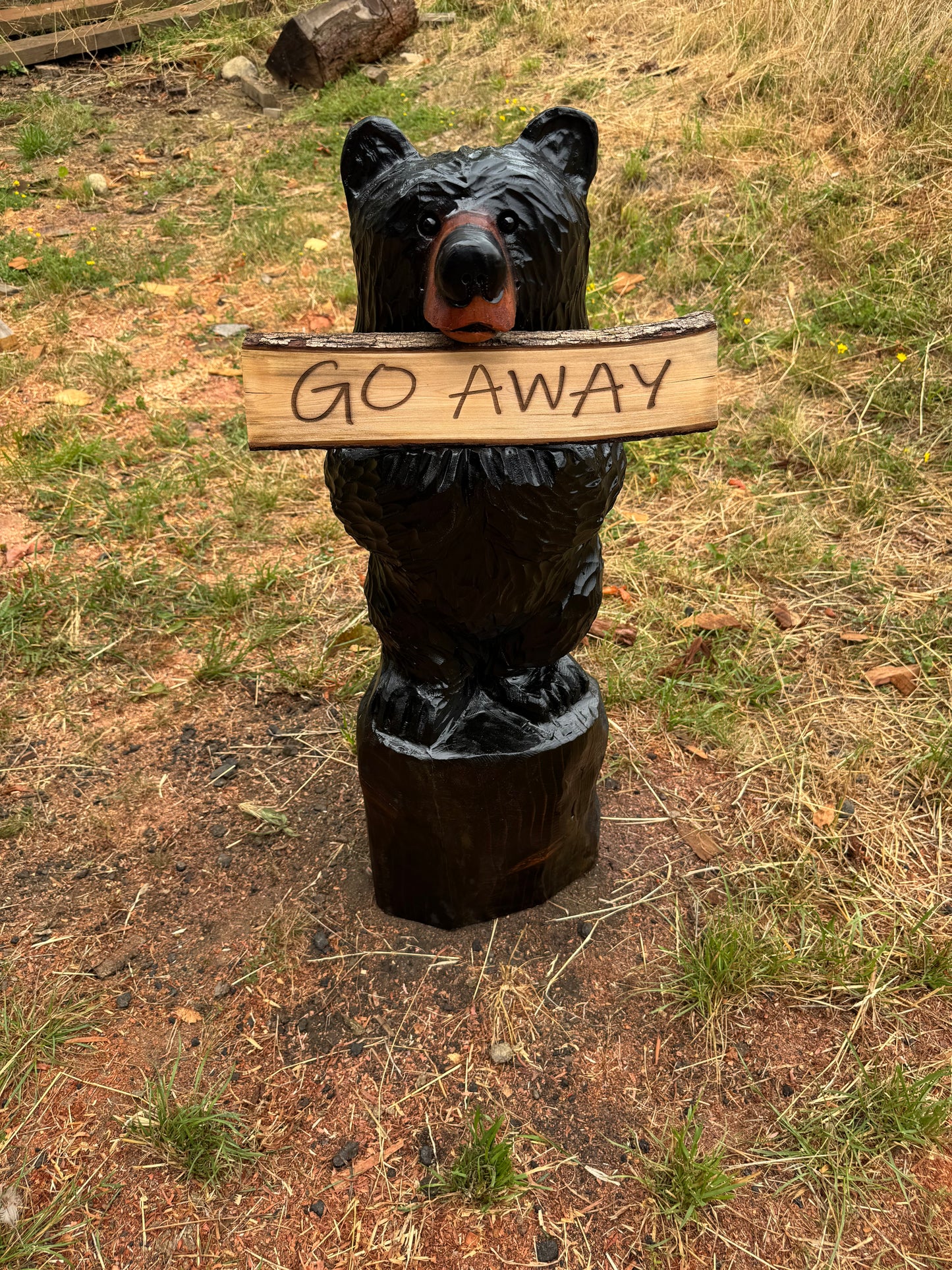 Handcrafted 36" Bear with Reversible Sign