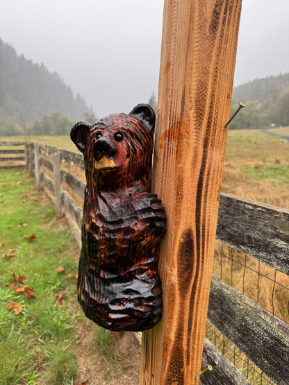 Wood Carved Climbing Bear for Posts, Poles, Trees, and More - 15 Inches, Easy to Mount and Display - Brown