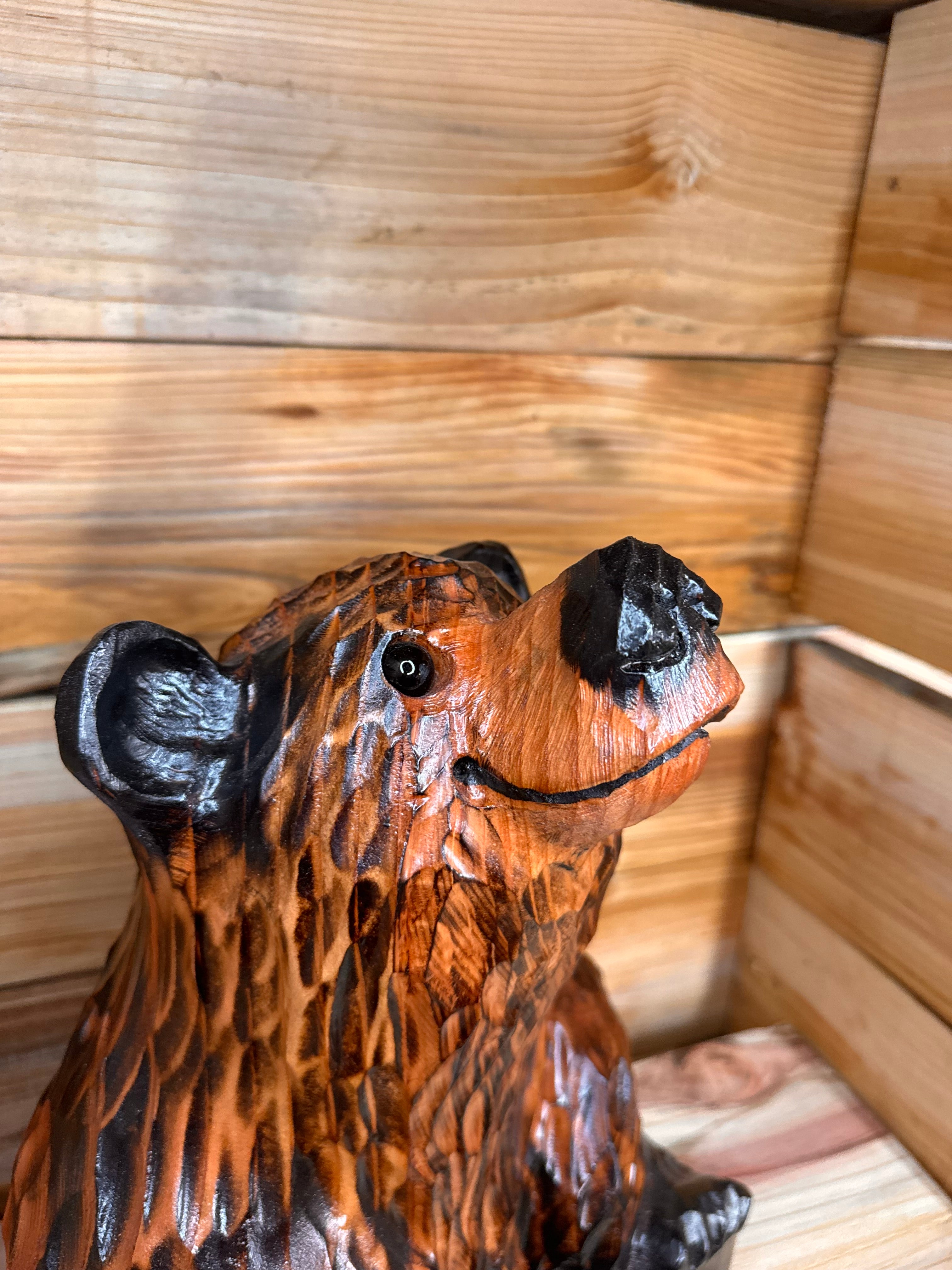 15" Chainsaw Carved Looking-Up Bear | Giant Sequoia Redwood