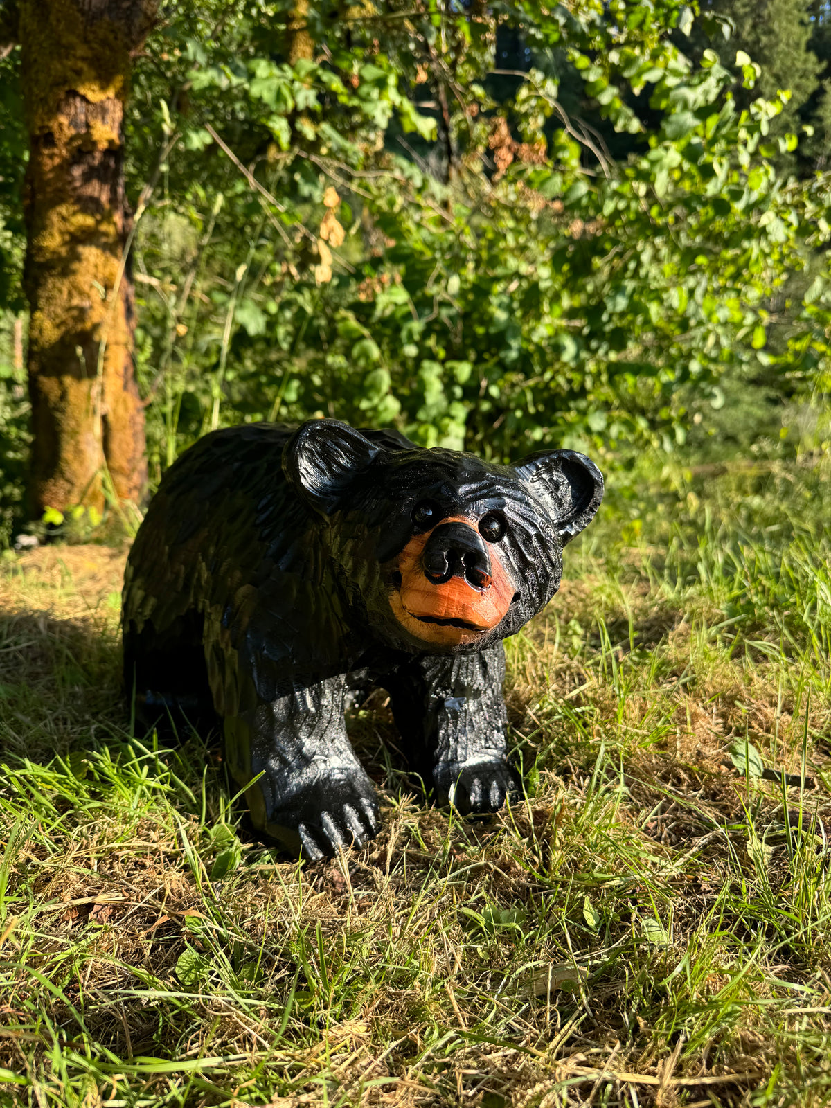 Chainsaw Carved Black Bear on All Fours – 20”
