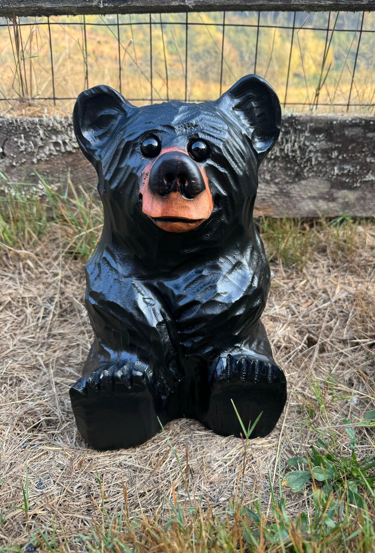 Wood Carved Sitting Bear 12"