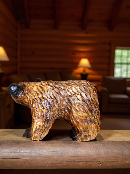 Brown Bear Chainsaw Carving on All Fours – 20” Cedar