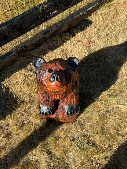 32" Chainsaw Carved Bear on Rock Base Sculpture