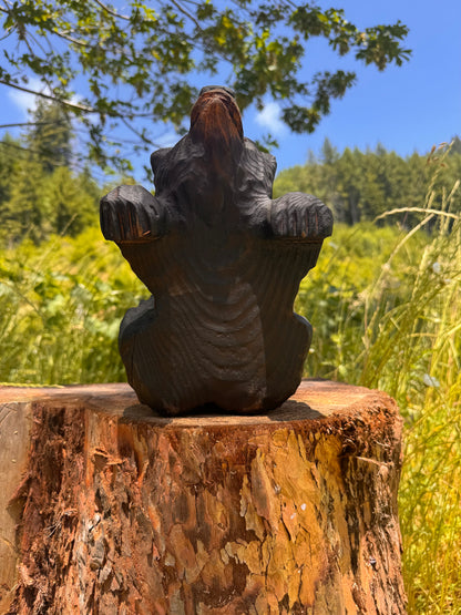 Chainsaw Carved Black Mantle Bear with Hanging Paws – 10”