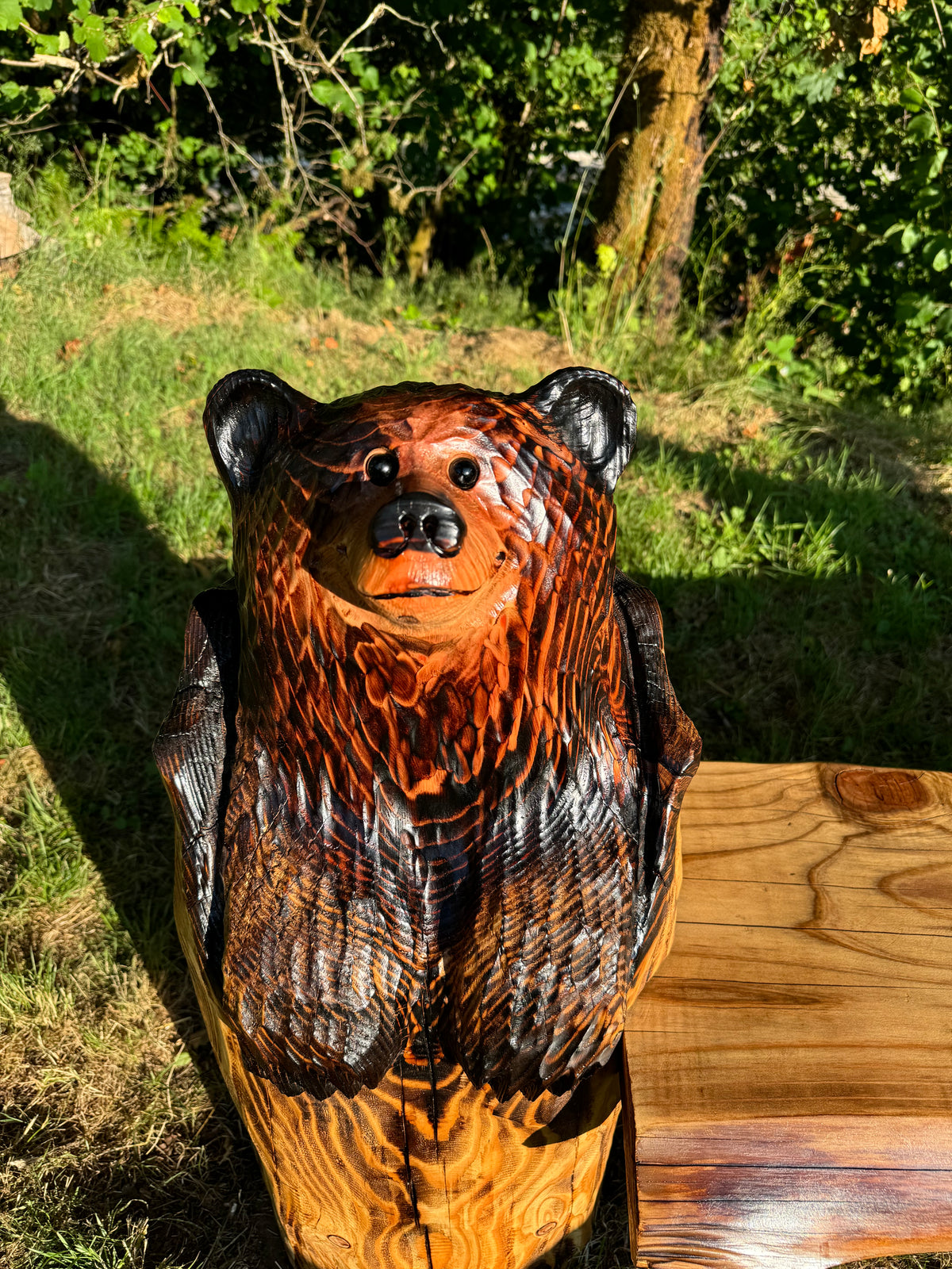 Hand Crafted Bench - Bears in Logs - Live Edge Slabs - Multiple Lengths - Brown