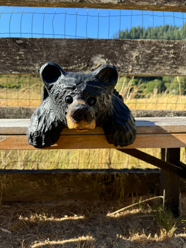 Chainsaw Carved "Kilroy" Bear 15" - Perfect for Mantels, Shelves, Ledges - Black
