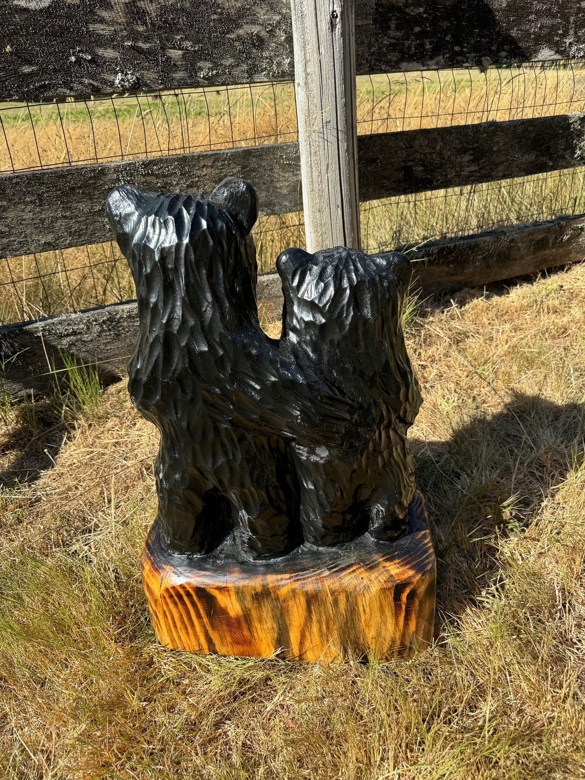 Chainsaw Carved Black Couple Bear with Optional Base Engraving – 24”