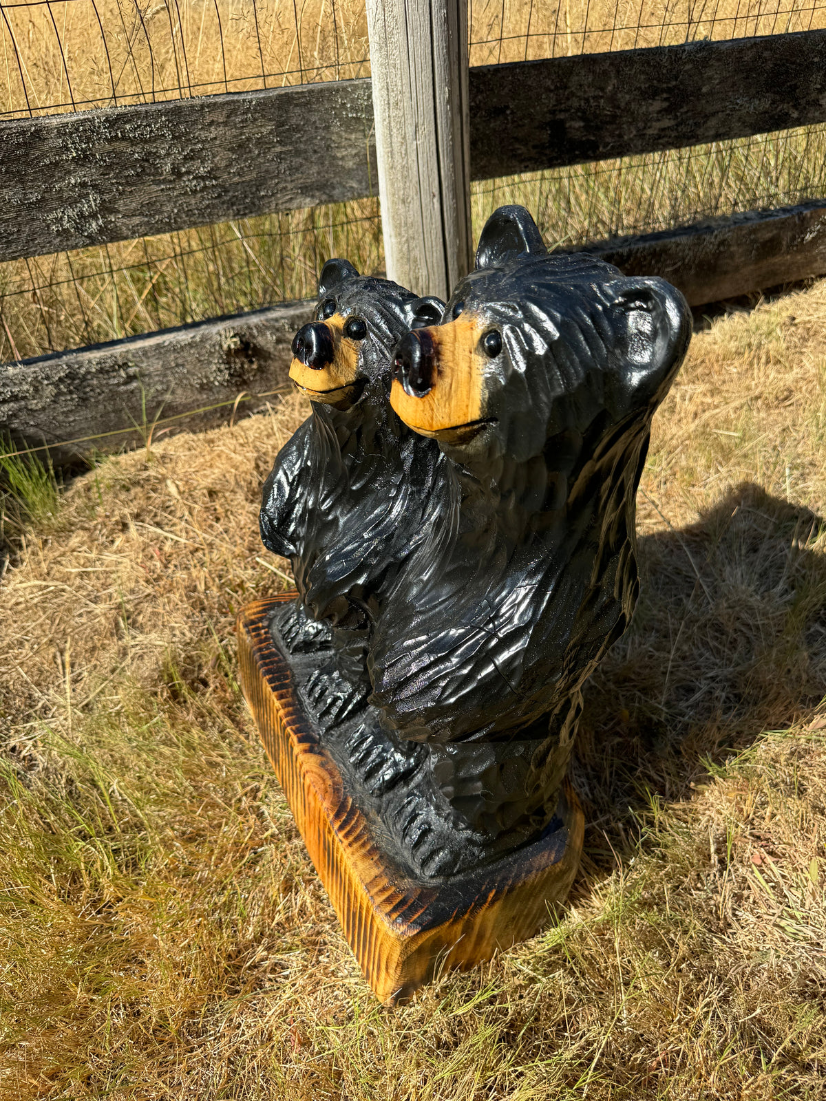 Chainsaw Carved Black Couple Bear with Optional Base Engraving – 24”