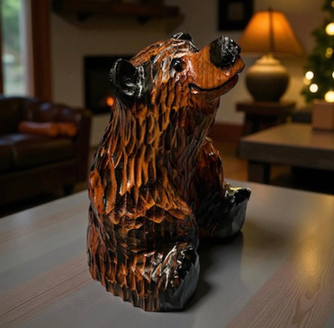 15" Chainsaw Carved Looking-Up Bear | Giant Sequoia Redwood