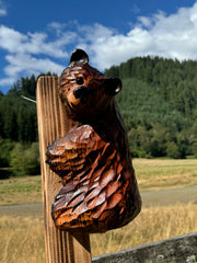 Wood Carved Climbing Bear for Posts, Poles, Trees, and More - 15 Inches, Easy to Mount and Display - Brown
