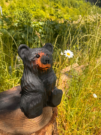 Wood Carved Sitting Bear 12"