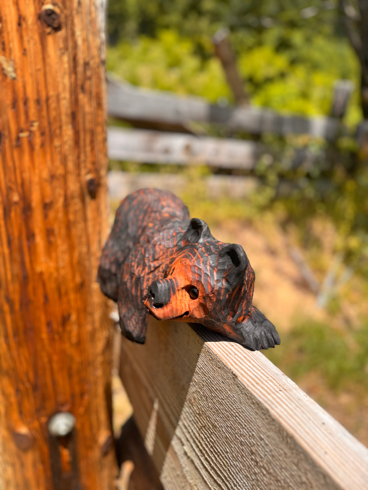 14” Wood-Carved Bear for Railing, Shelf, Mantel