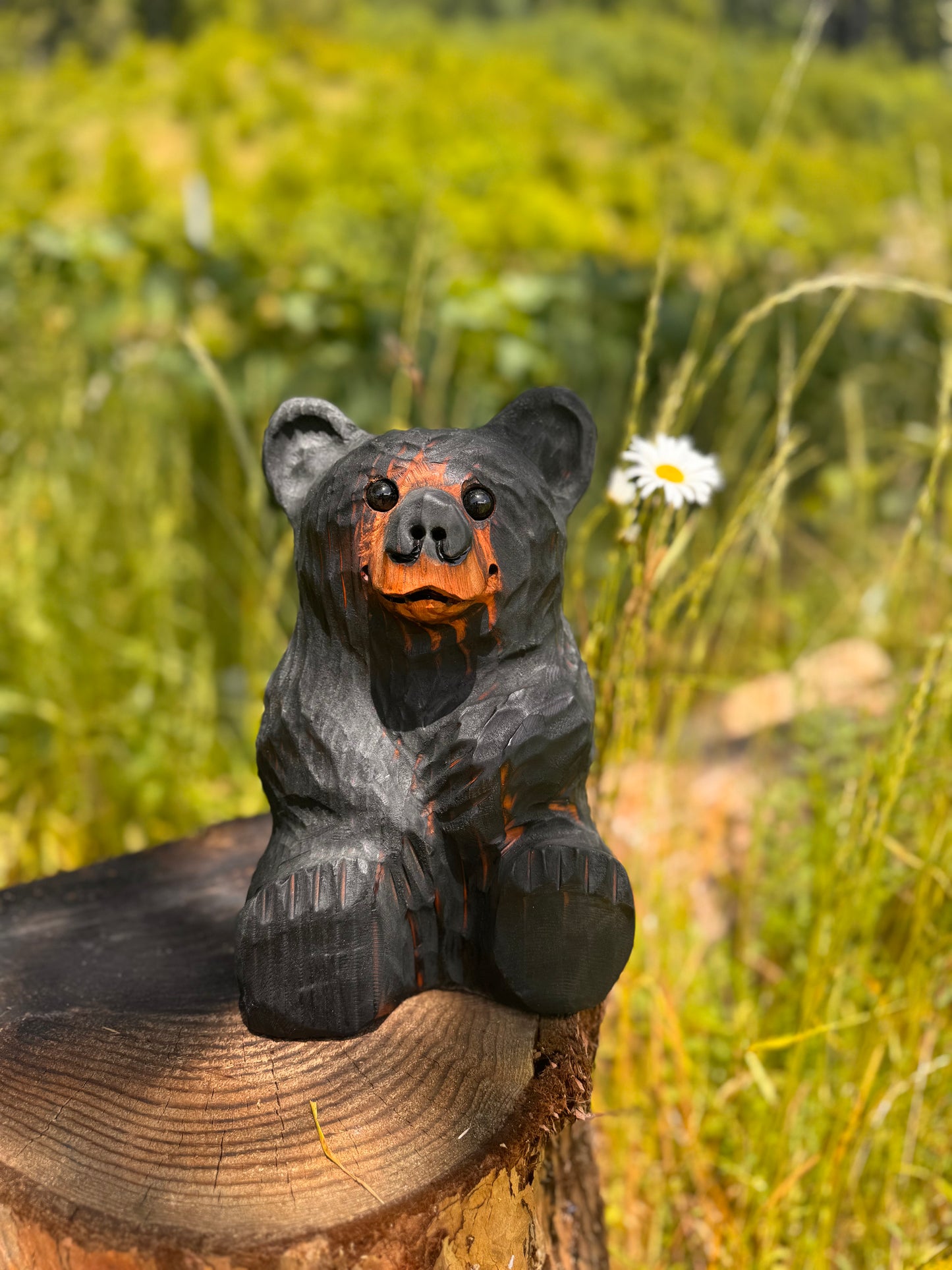 Wood Carved Sitting Bear 12"