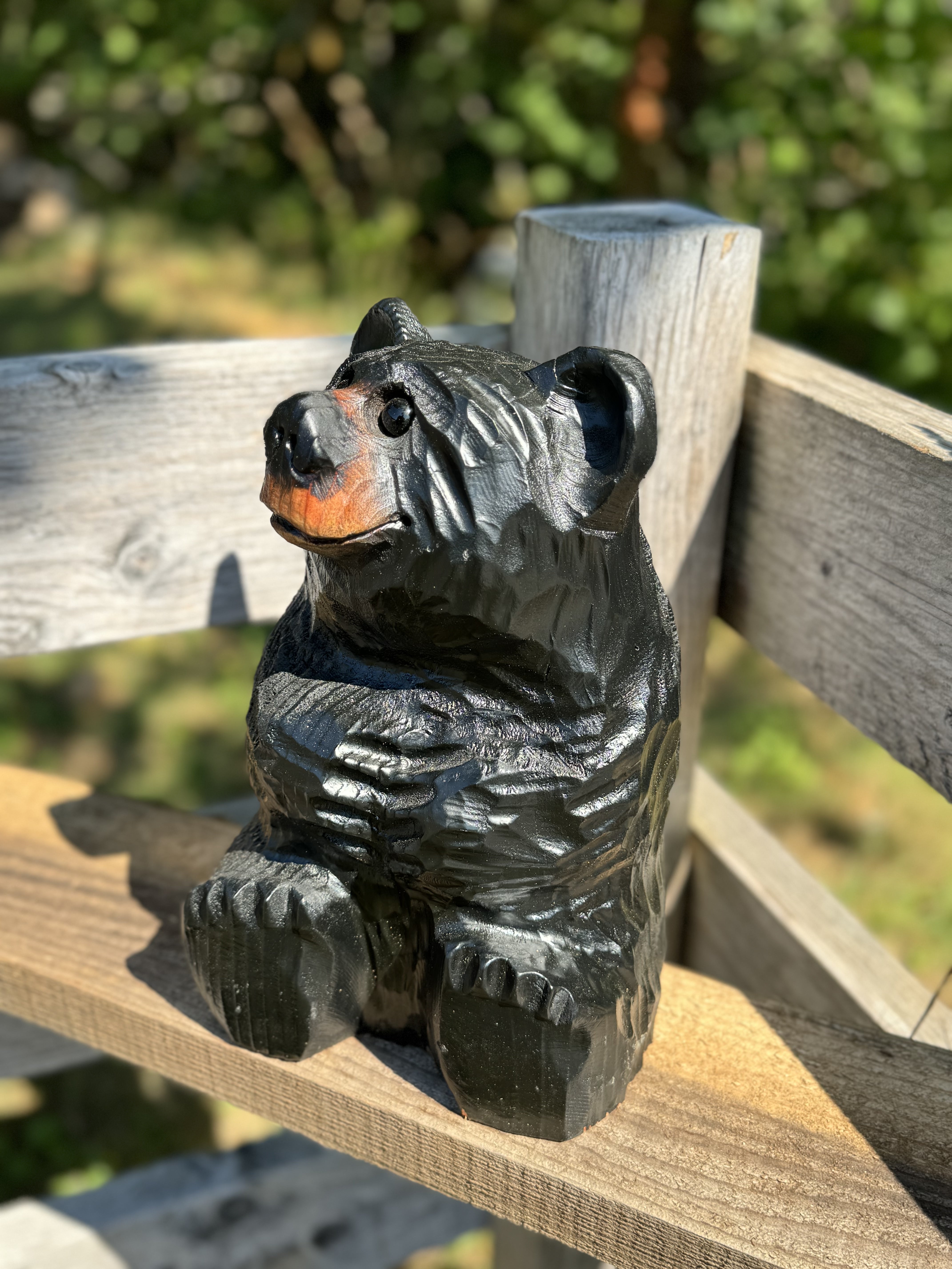 Chainsaw Carved Sitting Black Bear – 12 inches