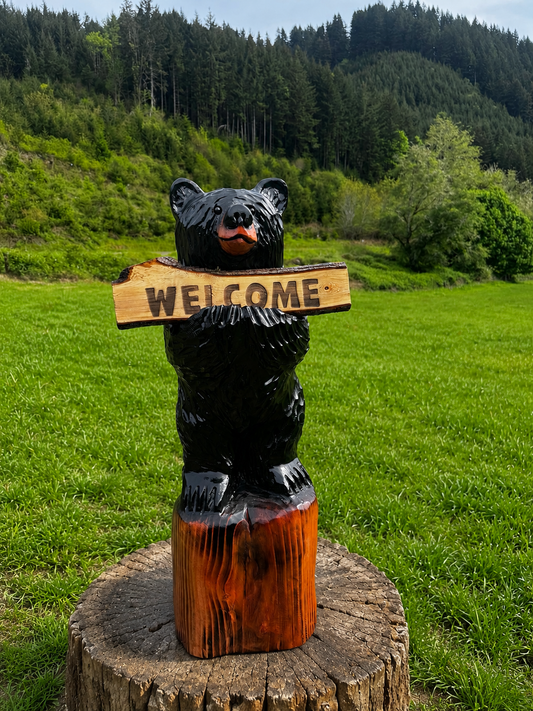 Handcrafted 36" Bear with Reversible Sign - Customizable