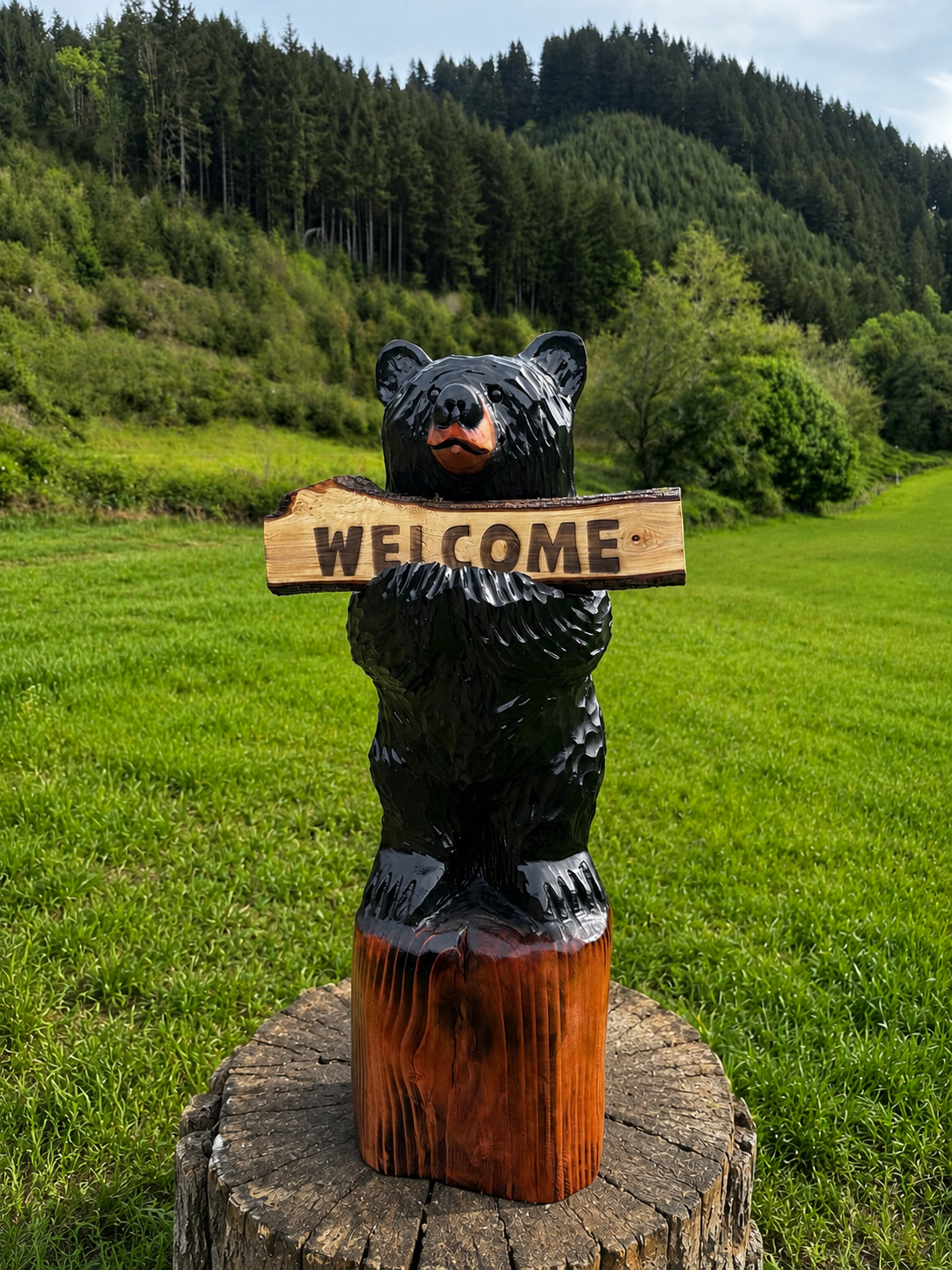 Handcrafted 36" Bear with Reversible Sign - Customizable