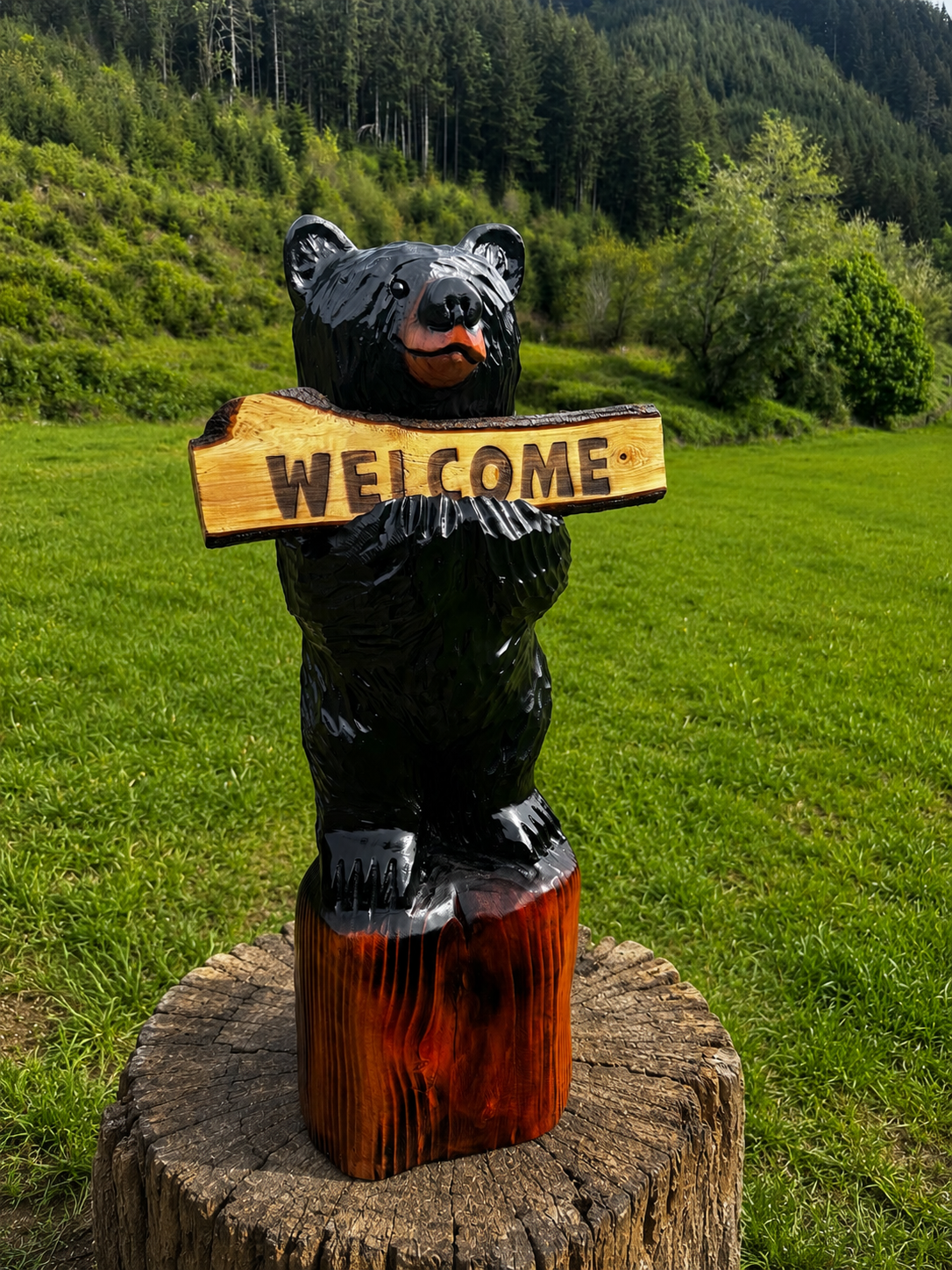 Handcrafted 36" Bear with Reversible Sign - Customizable