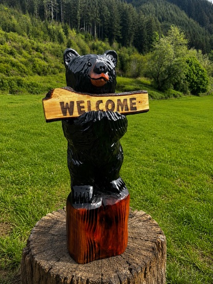 Handcrafted 36" Bear with Reversible Sign - Customizable