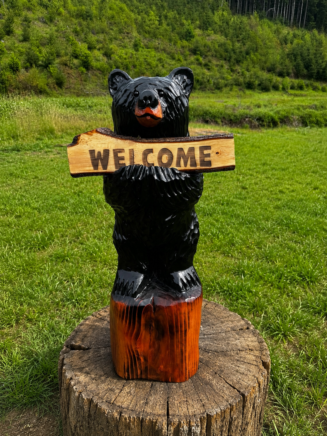 Handcrafted 36" Bear with Reversible Sign - Customizable