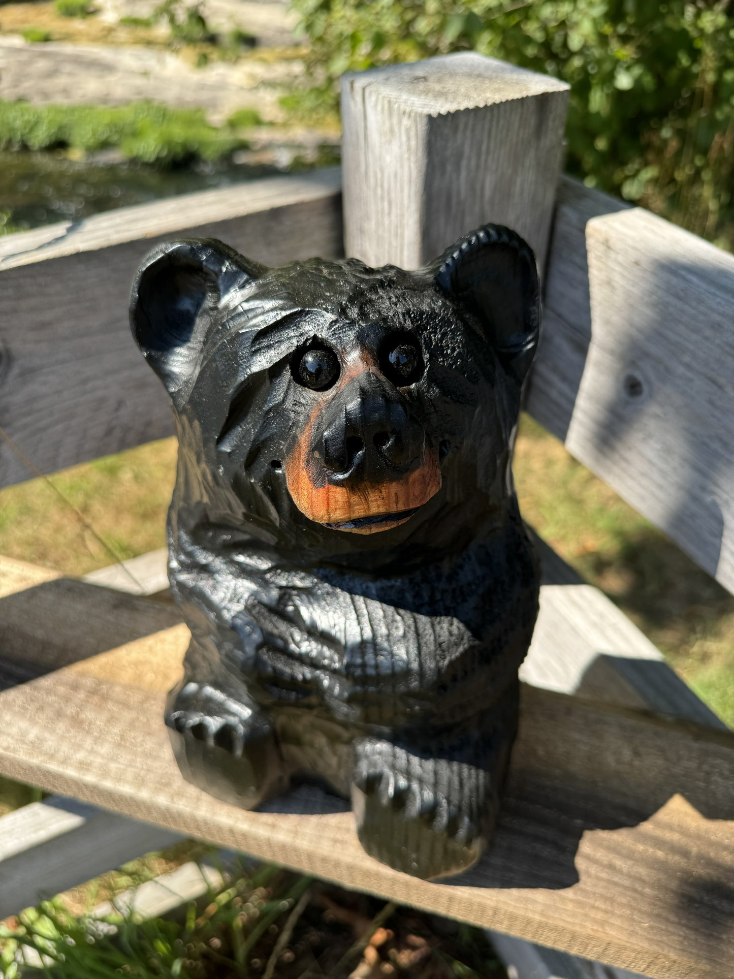 Wood Carved Sitting Bear 12" - Black