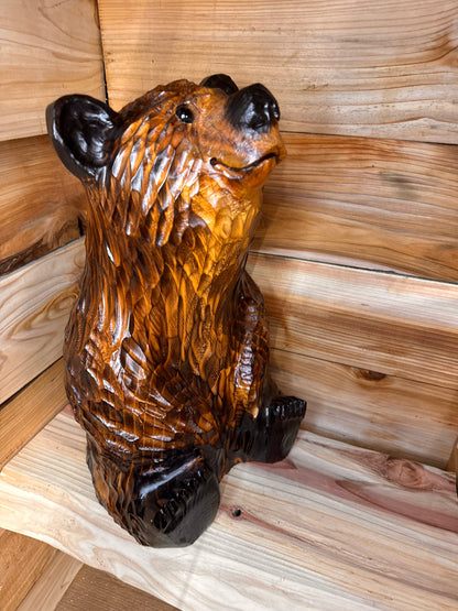 Chainsaw Carved Brown Bear Sitting – 20” Cedar