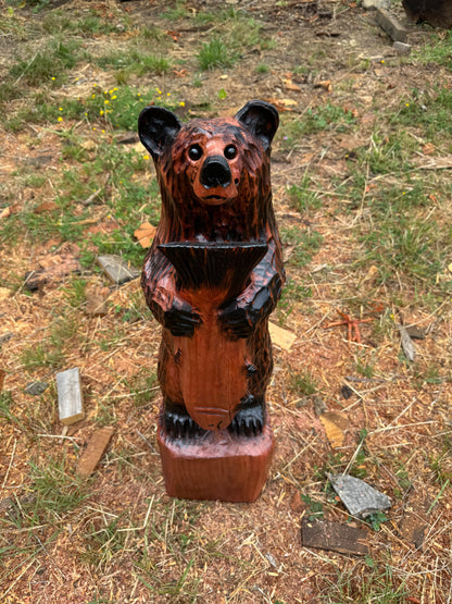 30-Inch Handcrafted Redwood Bear with Fish