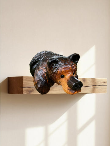 Chainsaw Carved "Kilroy" Bear 15" - Perfect for Mantels, Shelves, Ledges - Brown