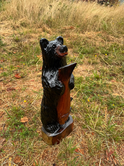 25-Inch Redwood Carved Bear with Fish