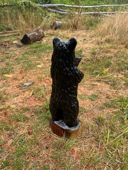 25-Inch Redwood Carved Bear with Fish