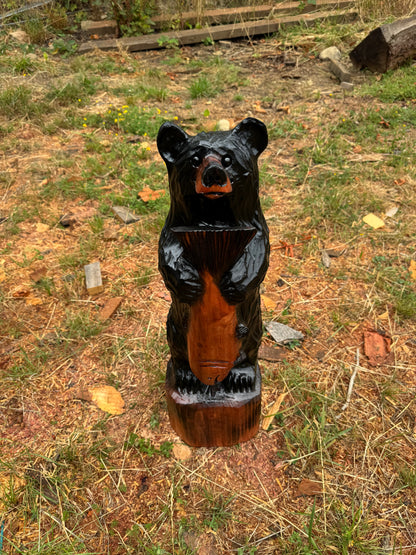 29-Inch Redwood Black Bear Holding Fish